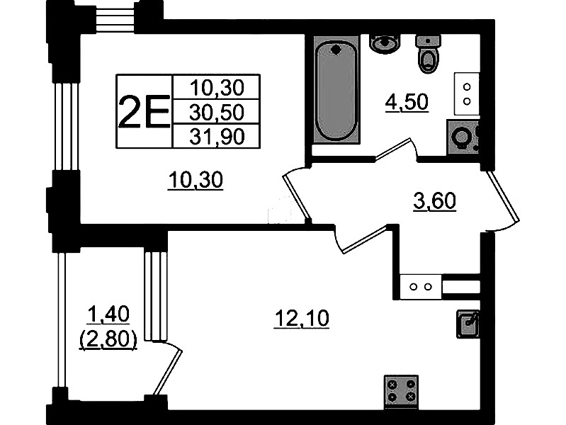 1-комнатная квартира 31.9 м², 13/13 эт., ЖК «Тайм Сквер»